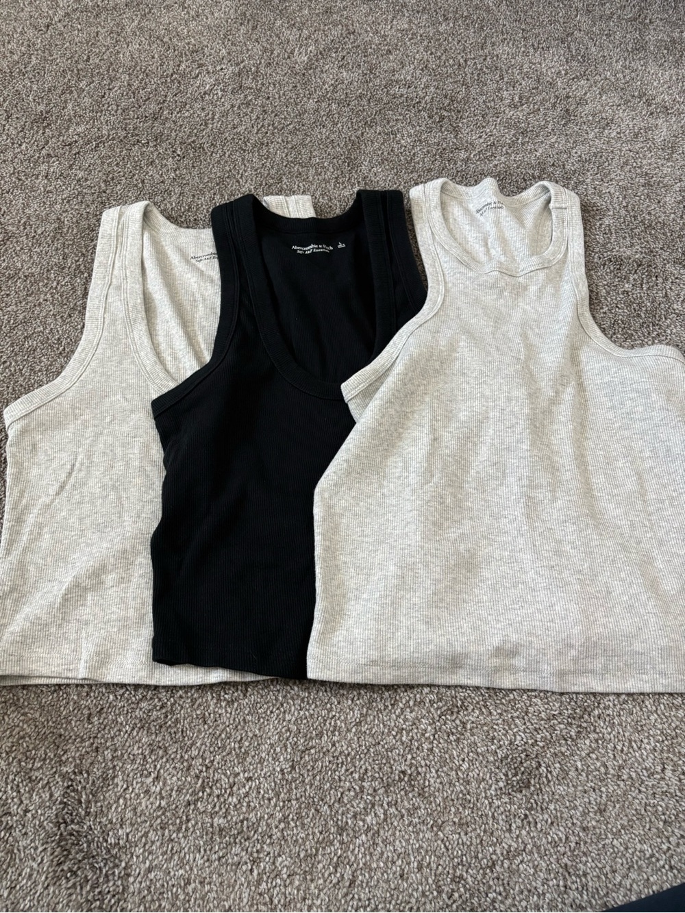 Abercrombie & Fitch Ribbed Tank Tops - Light Gray & Black